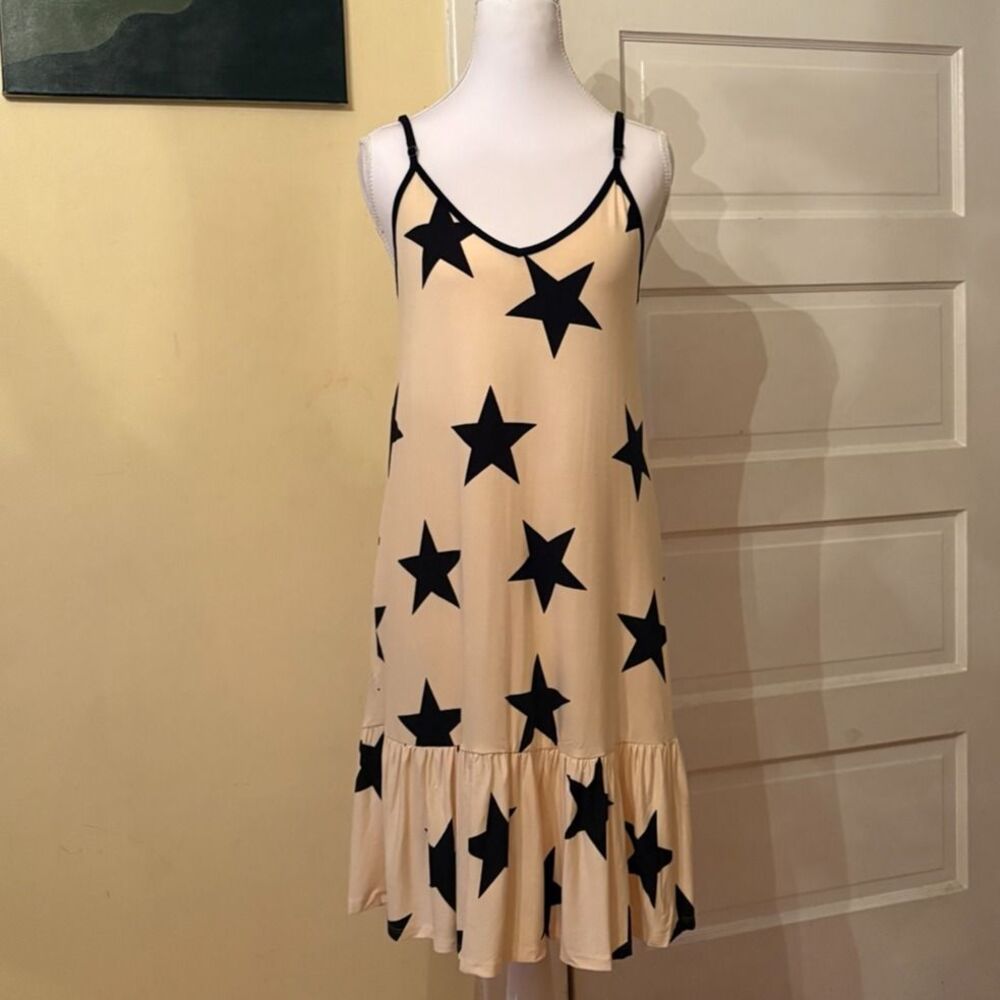 Woman's slip dress ruffle Sleek Wunder stars black ivory layering v neck NEW A&D